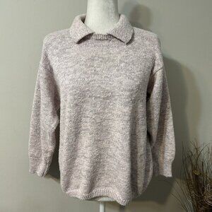 Vtg Tarazzia Sport Women Heather Pink Sweater Collard Ramie Cotton Blend Size M